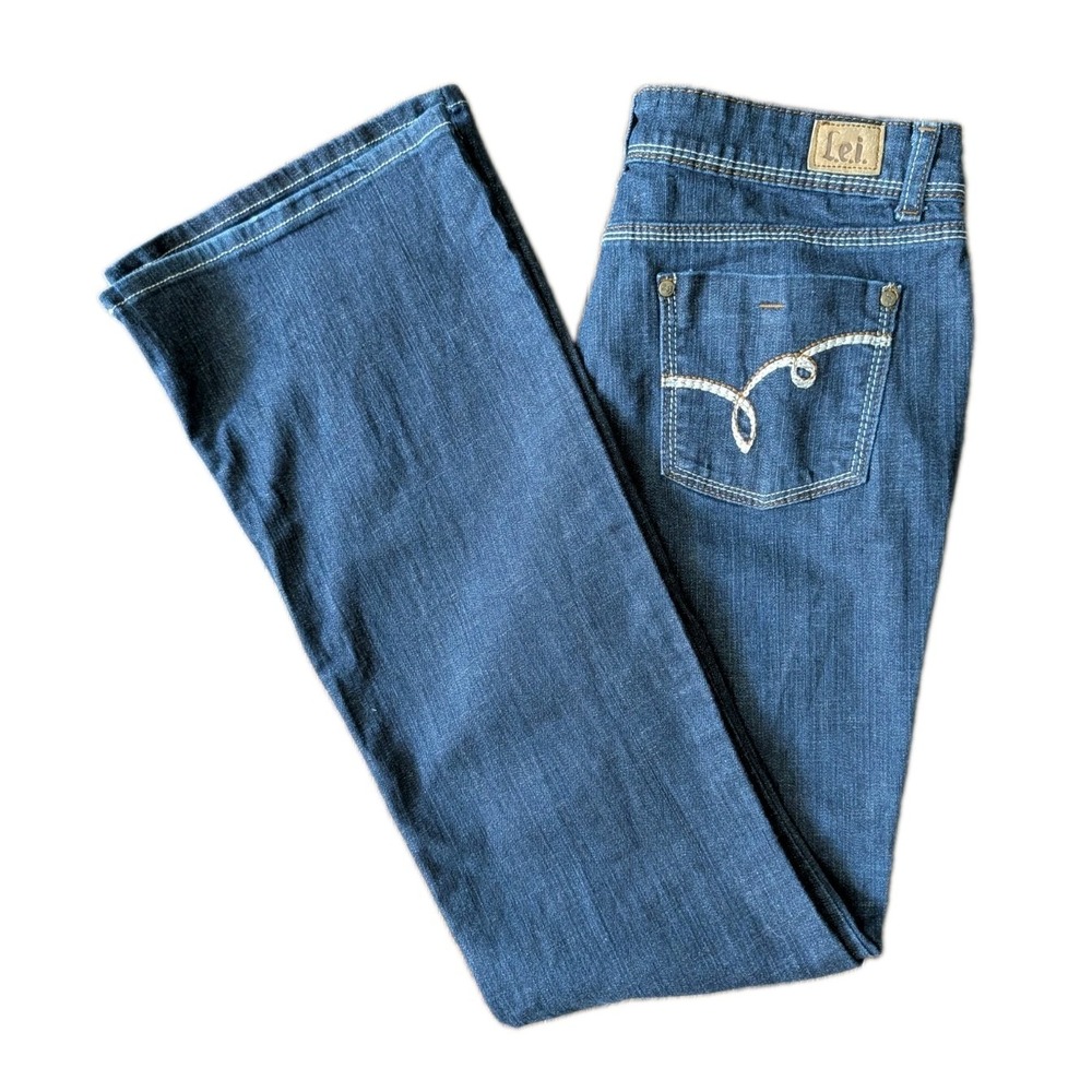 Lei Y2K Sophia Hiphugger Flare Jeans Juniors 13L Dark Wash Blue Denim Stretch